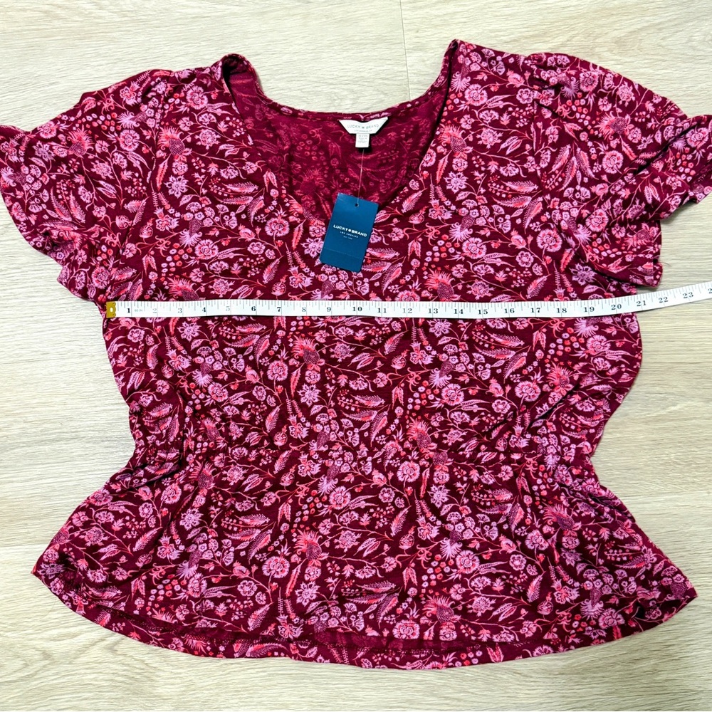 Lucky Brand Boho Floral Peplum Top XL Soft Cotton Modal NWT Romantic Blouse - Picture 4 of 10